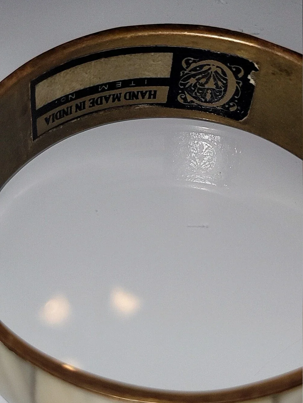 Vintage Handmade Brass Mother of Pearl Wide Bangle Bracelet 7.5